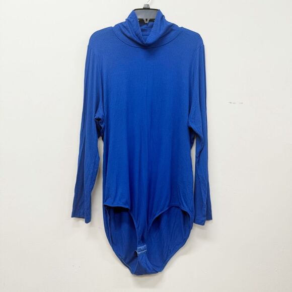 Ulla Popken Rib Knit Stretch Turtleneck Bodysuit, Split Size 20/22 Royal Blue - Picture 4 of 16